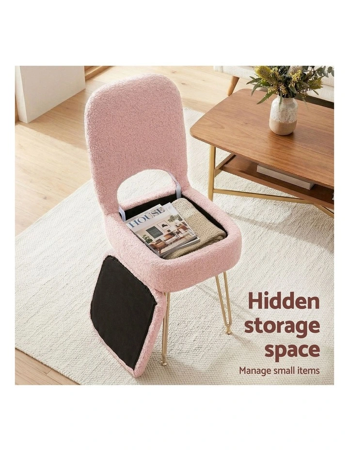 Artiss Storage Ottoman Vanity Stool Foot Stool Folding Back Pink image 6
