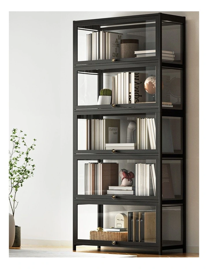 Artiss 5-Tier Display Cabinet Storage Bookshelf Clear Shelf Black image 3