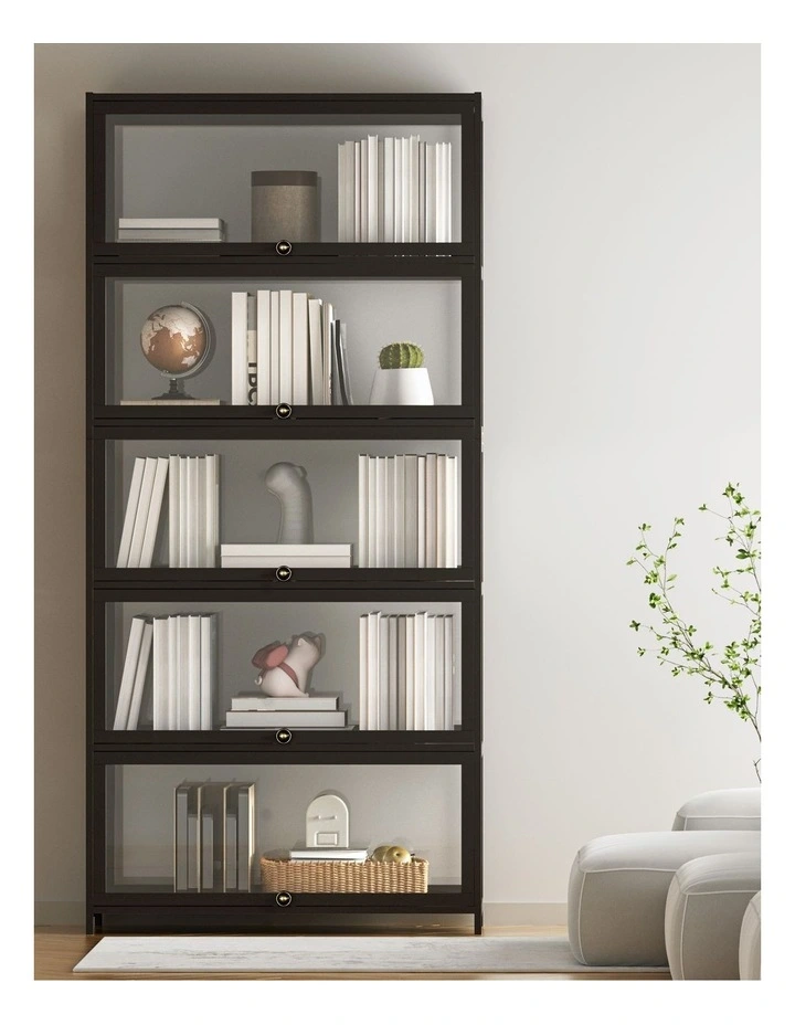 Artiss 5-Tier Display Cabinet Storage Bookshelf Clear Shelf Black image 5