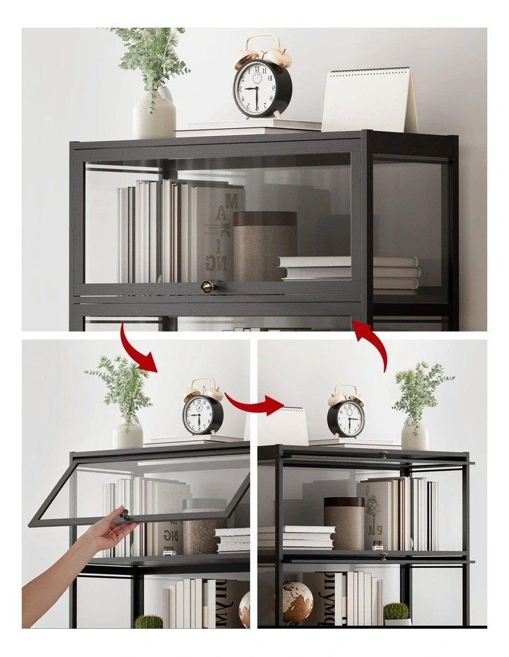 Artiss 5-Tier Display Cabinet Storage Bookshelf Clear Shelf Black image 6