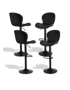 Artiss 4x Bar Stools Kitchen Swivel Gas Lift Counter Chair Shell Leather Black