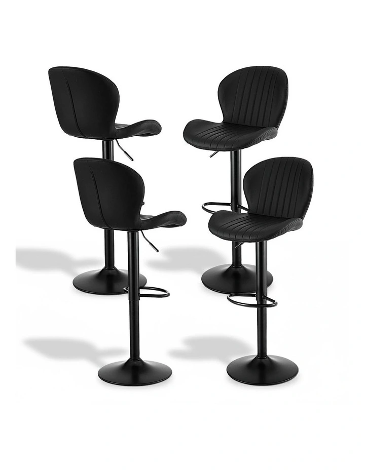 Artiss 4x Bar Stools Kitchen Swivel Gas Lift Counter Chair Shell Leather Black image 1
