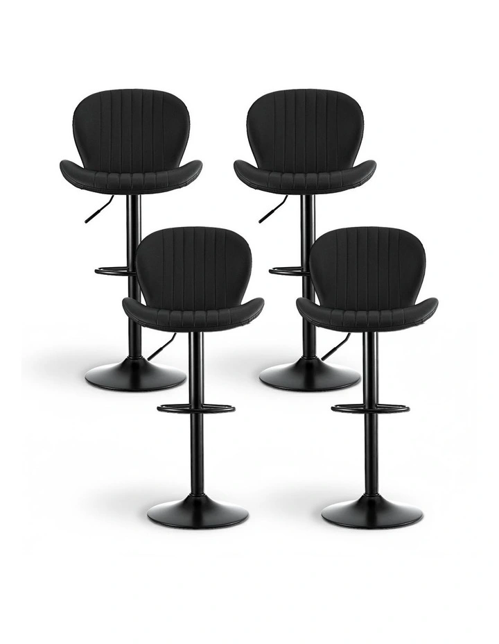 Artiss 4x Bar Stools Kitchen Swivel Gas Lift Counter Chair Shell Leather Black image 2