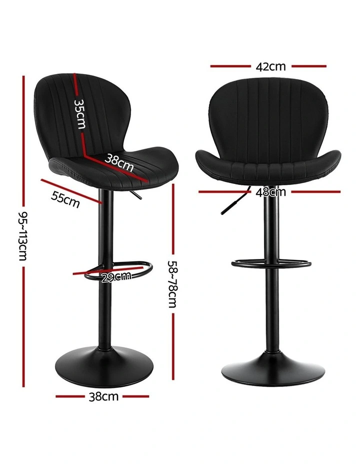 Artiss 4x Bar Stools Kitchen Swivel Gas Lift Counter Chair Shell Leather Black image 3