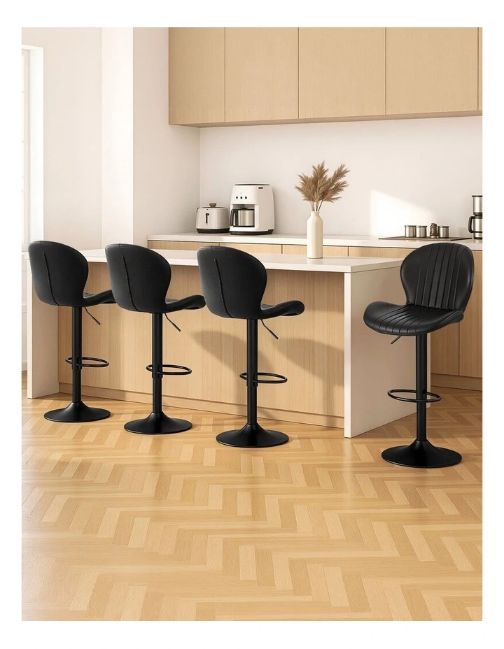 Artiss 4x Bar Stools Kitchen Swivel Gas Lift Counter Chair Shell Leather Black image 4