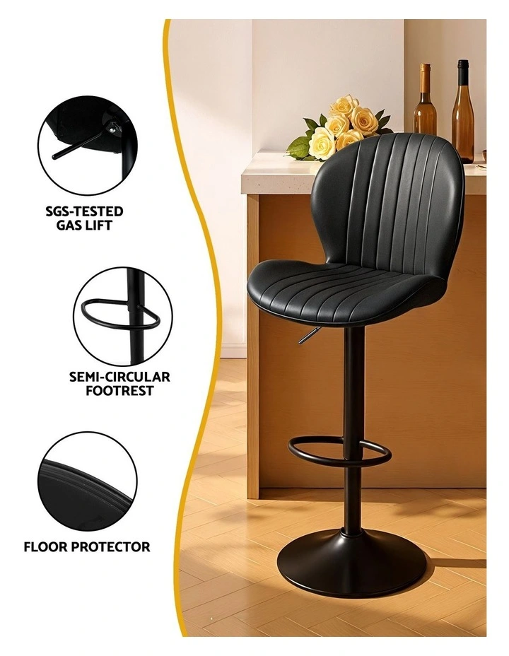 Artiss 4x Bar Stools Kitchen Swivel Gas Lift Counter Chair Shell Leather Black image 5