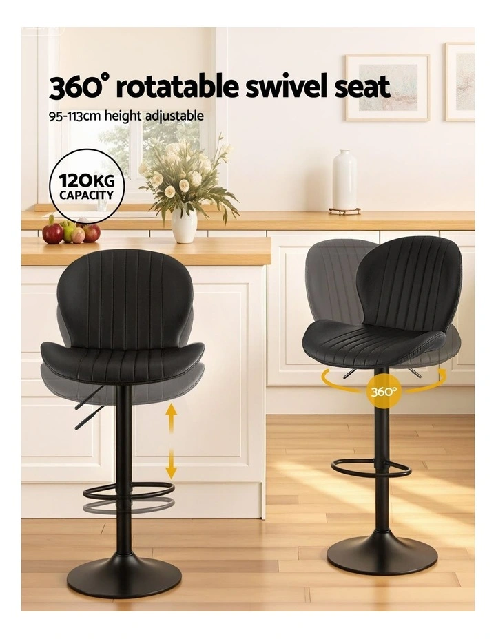 Artiss 4x Bar Stools Kitchen Swivel Gas Lift Counter Chair Shell Leather Black image 6