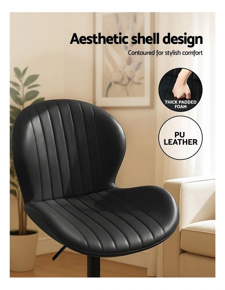 Artiss 4x Bar Stools Kitchen Swivel Gas Lift Counter Chair Shell Leather Black image 7