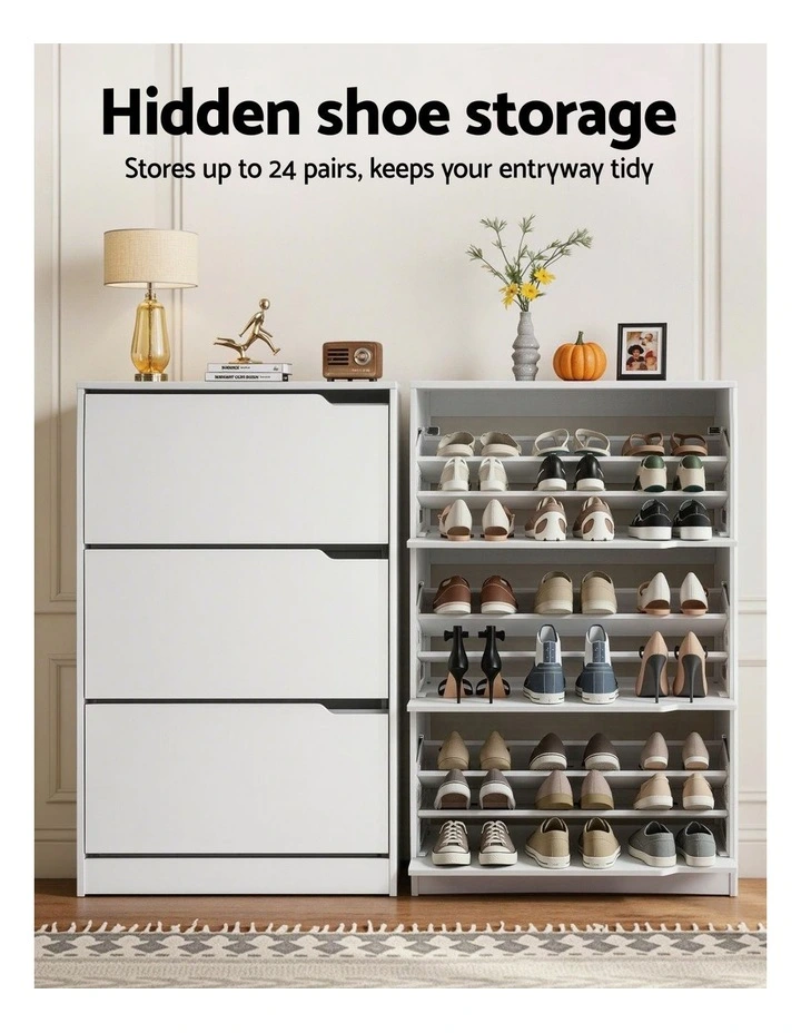 Artiss Shoe Rack Cabinet 24 Pairs Adjustable Shelf White image 6