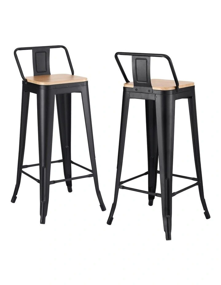 Artiss 2x Bar Stools Kitchen Counter High Chair Dining Stackable Metal Black image 1