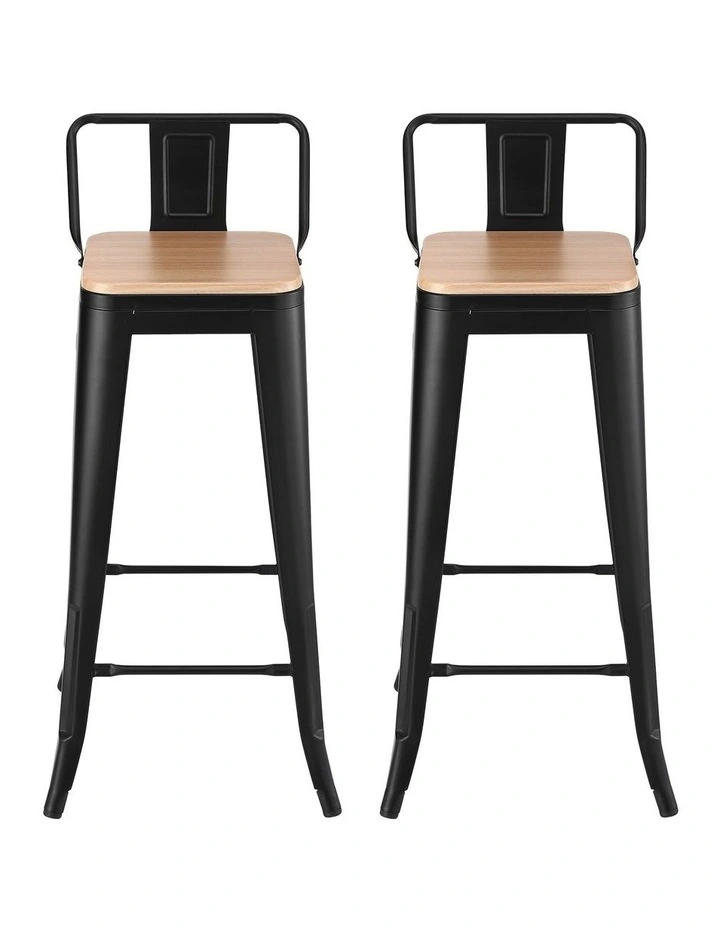 Artiss 2x Bar Stools Kitchen Counter High Chair Dining Stackable Metal Black image 2
