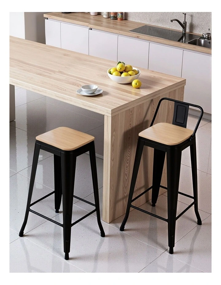 Artiss 2x Bar Stools Kitchen Counter High Chair Dining Stackable Metal Black image 3