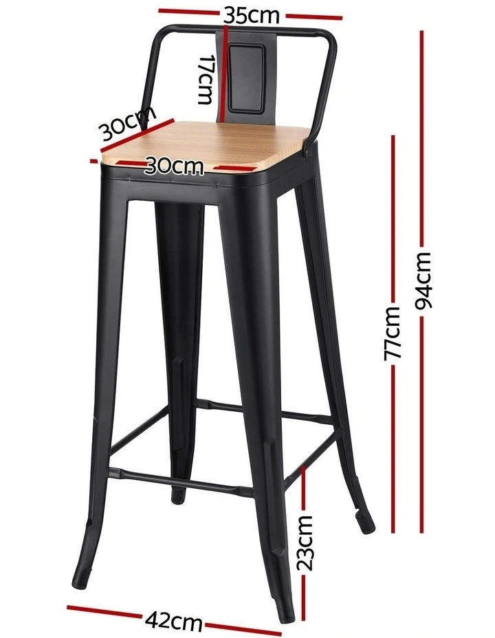Artiss 2x Bar Stools Kitchen Counter High Chair Dining Stackable Metal Black image 4