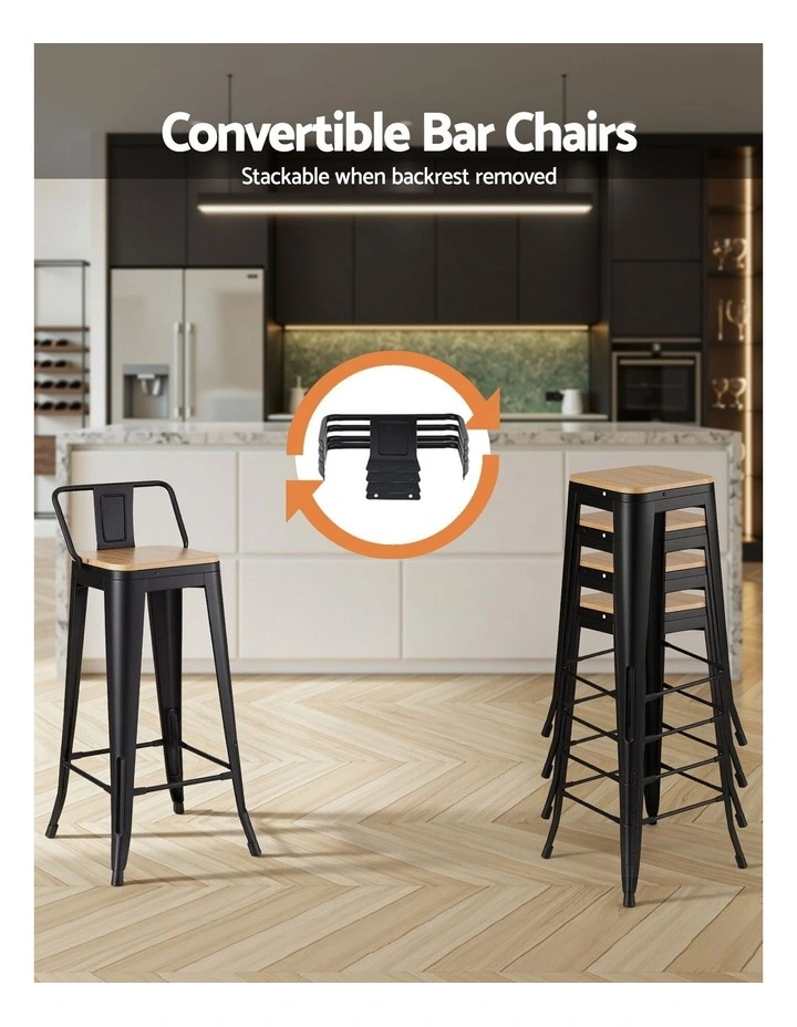 Artiss 2x Bar Stools Kitchen Counter High Chair Dining Stackable Metal Black image 7