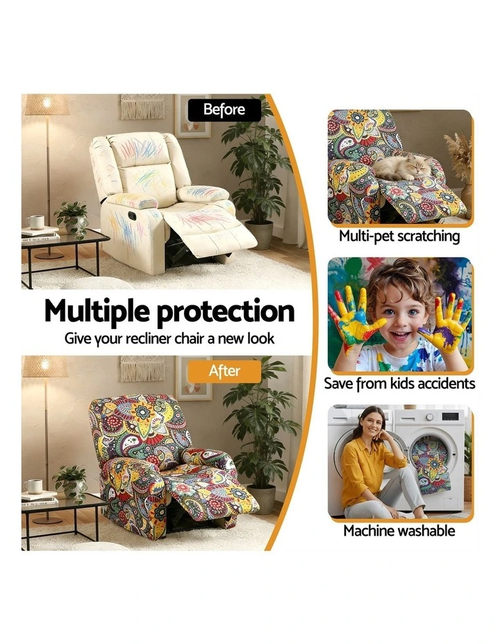 Artiss Stretch Kids Recliner Cover 4-Pieces Recliner Chair Slipcovers Printed Polyester image 7
