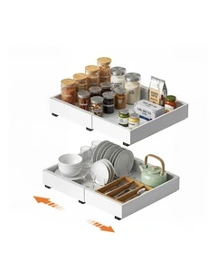 Artiss 2 Pack Pull Out Drawers for Cabinets Expandable Cabinet Organizer White