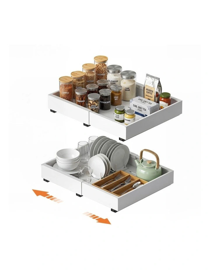 Artiss 2 Pack Pull Out Drawers for Cabinets Expandable Cabinet Organizer White image 1