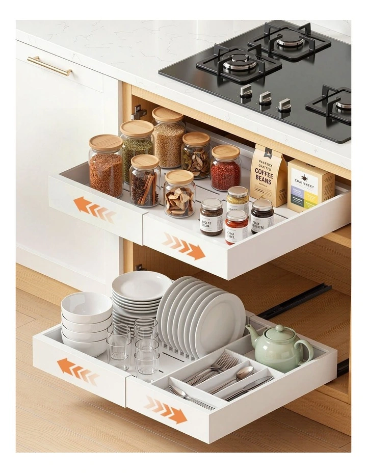 Artiss 2 Pack Pull Out Drawers for Cabinets Expandable Cabinet Organizer White image 3