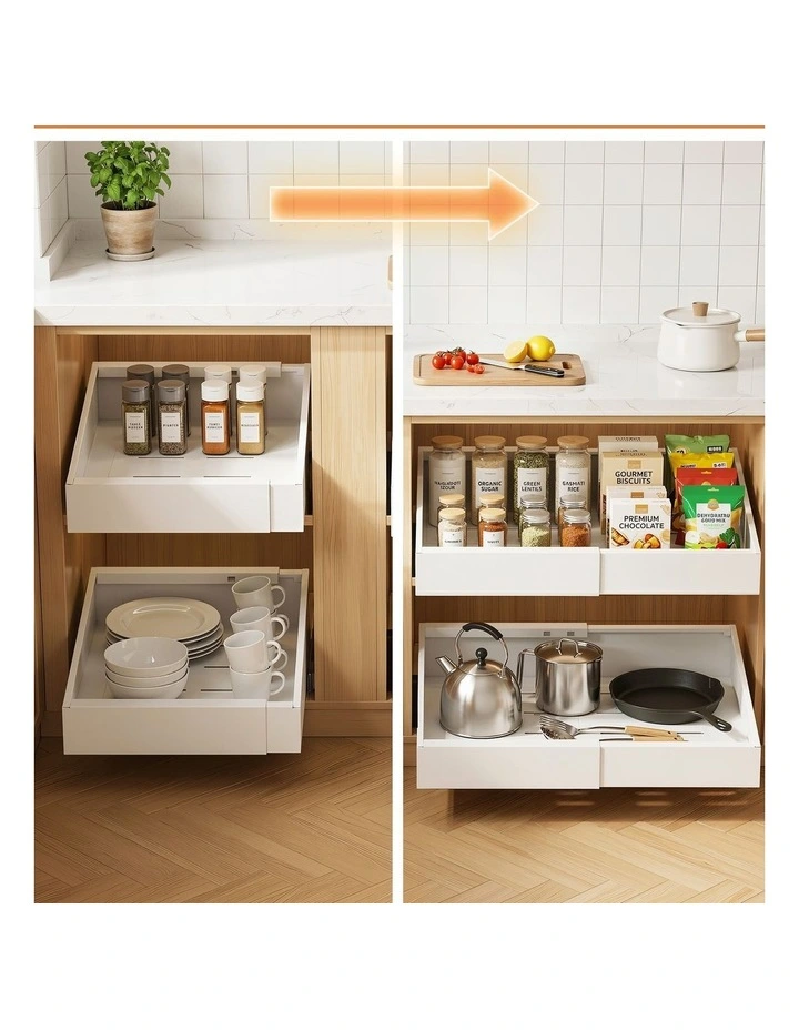 Artiss 2 Pack Pull Out Drawers for Cabinets Expandable Cabinet Organizer White image 5