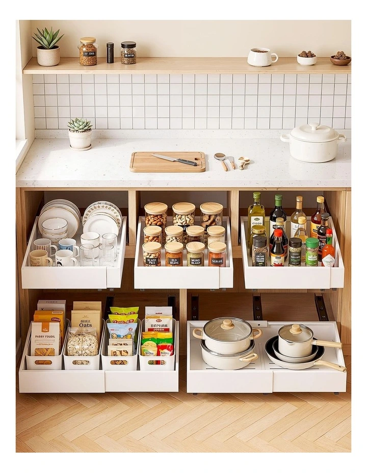 Artiss 2 Pack Pull Out Drawers for Cabinets Expandable Cabinet Organizer White image 6
