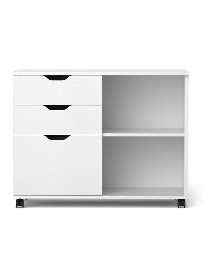 Artiss 3 Drawer Mobile Filing Cabinet Printer Stand Cabinet Home Office Storage White image 3