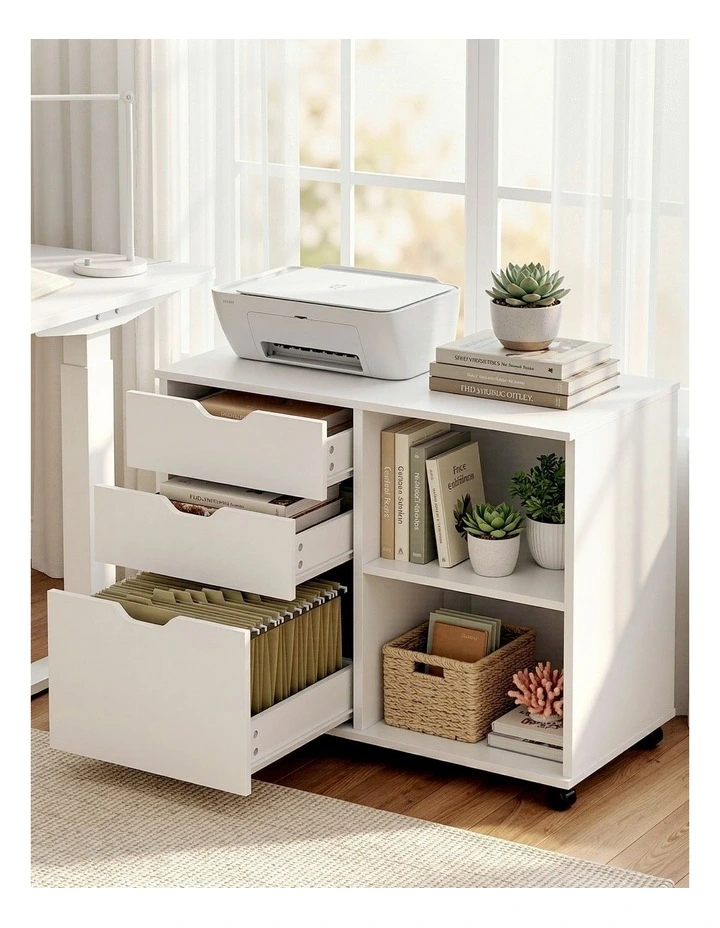 Artiss 3 Drawer Mobile Filing Cabinet Printer Stand Cabinet Home Office Storage White image 6