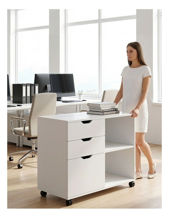 Artiss 3 Drawer Mobile Filing Cabinet Printer Stand Cabinet Home Office Storage White image 7