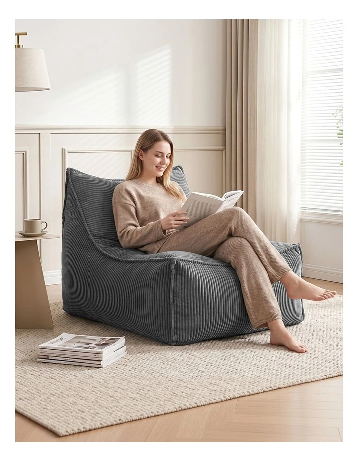 Artiss Corduroy Bean Bag Chair Cover No Filler Washable Grey image 3