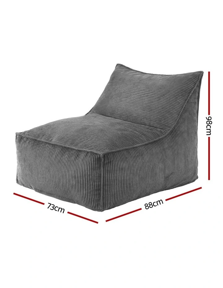 Artiss Corduroy Bean Bag Chair Cover No Filler Washable Grey image 4