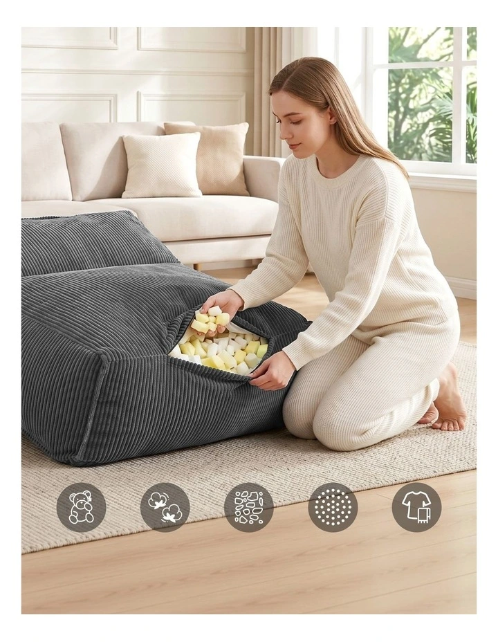 Artiss Corduroy Bean Bag Chair Cover No Filler Washable Grey image 6