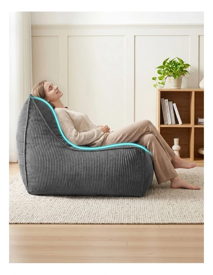 Artiss Corduroy Bean Bag Chair Cover No Filler Washable Grey image 7