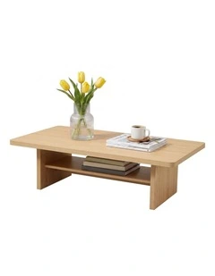 Artiss Coffee Table 110cm Center Table with 2-Tier Open Storage Shelf Wood