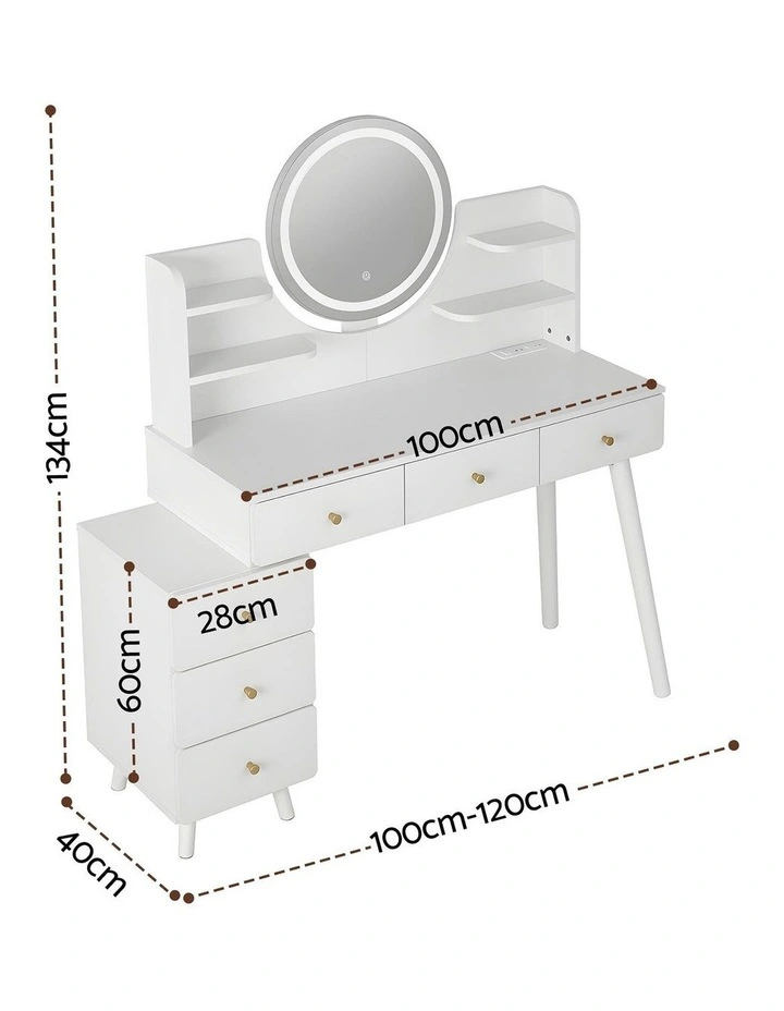 Artiss Dressing Table Vanity Desk LED Charging Station White image 5