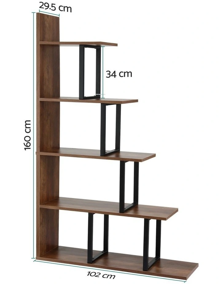 Artiss 5 Tiers Bookshelf Ladder Corner Shelf Bookcase Walnut image 3