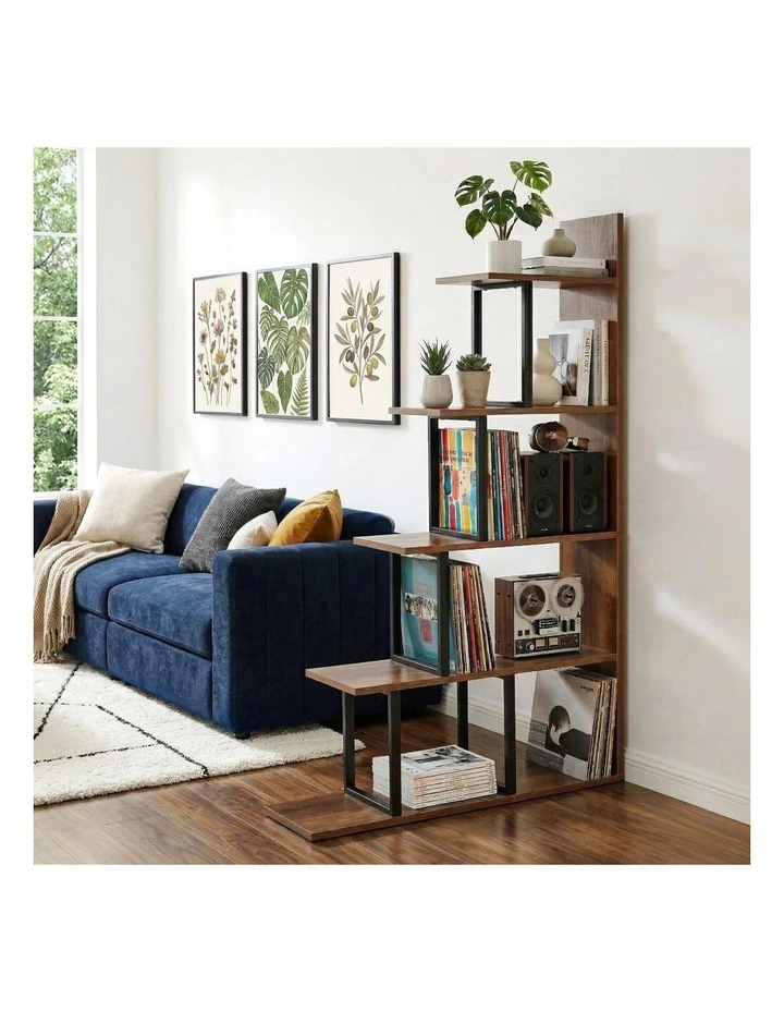 Artiss 5 Tiers Bookshelf Ladder Corner Shelf Bookcase Walnut image 4