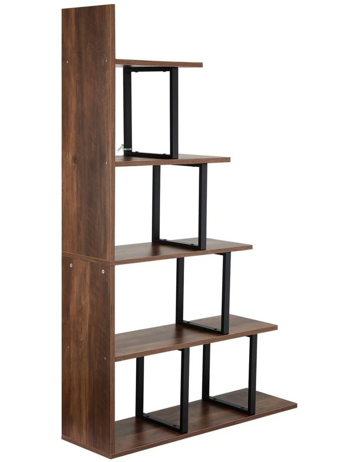 Artiss 5 Tiers Bookshelf Ladder Corner Shelf Bookcase Walnut image 5