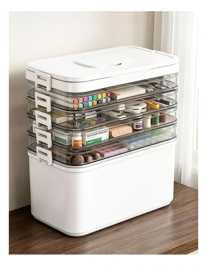 Artiss 5 Tier Portable Storage Box Detachable with Handles Plastic Clear image 3