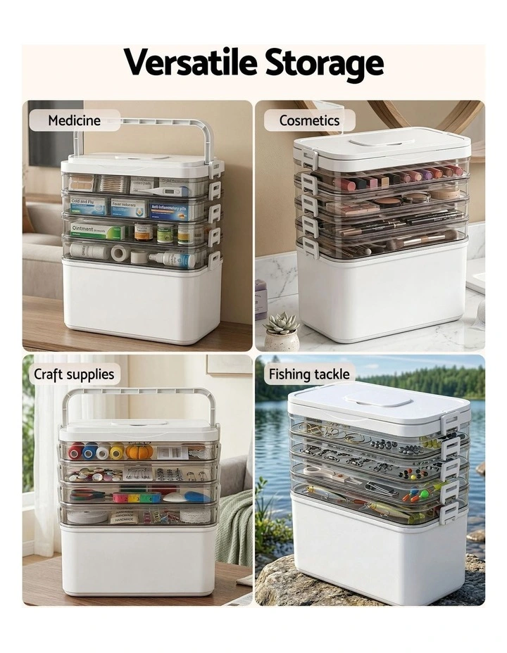 Artiss 5 Tier Portable Storage Box Detachable with Handles Plastic Clear image 7