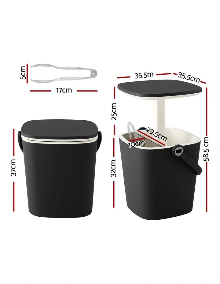 Gardeon 2-in-1 Outdoor Bar Table Portable Wine Cooler 15L Ice Bucket Tong Black image 2