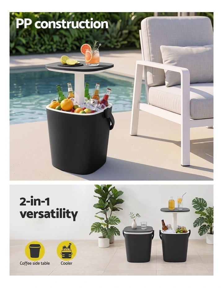 Gardeon 2-in-1 Outdoor Bar Table Portable Wine Cooler 15L Ice Bucket Tong Black image 4
