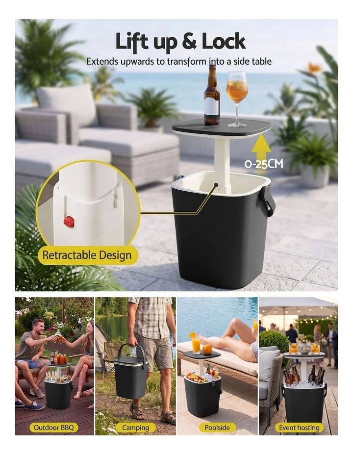 Gardeon 2-in-1 Outdoor Bar Table Portable Wine Cooler 15L Ice Bucket Tong Black image 5