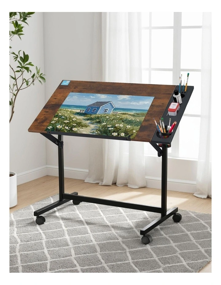 Artiss Drafting Table Drawing Desk Art Desk Multi-Functional Craft Drawing Table Rustic Brown image 3