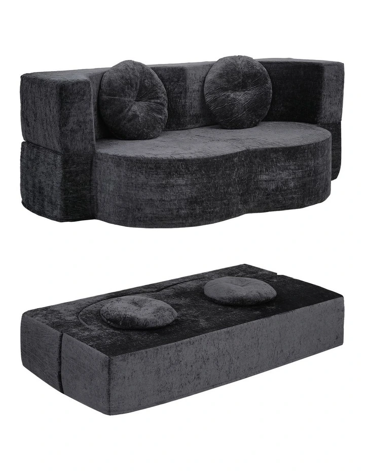 Artiss 2-in-1 Convertible Sofa Bed Folding High Density Sponge 2 Pillows Grey image 1