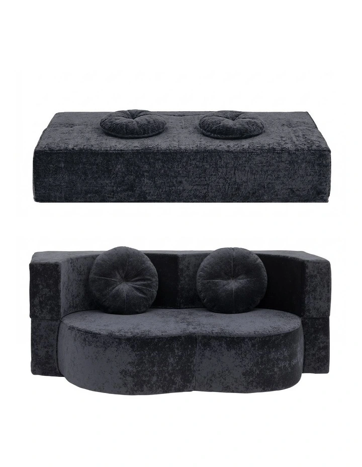 Artiss 2-in-1 Convertible Sofa Bed Folding High Density Sponge 2 Pillows Grey image 2