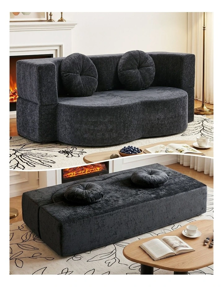 Artiss 2-in-1 Convertible Sofa Bed Folding High Density Sponge 2 Pillows Grey image 3