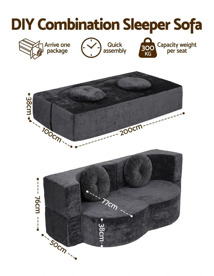 Artiss 2-in-1 Convertible Sofa Bed Folding High Density Sponge 2 Pillows Grey image 4