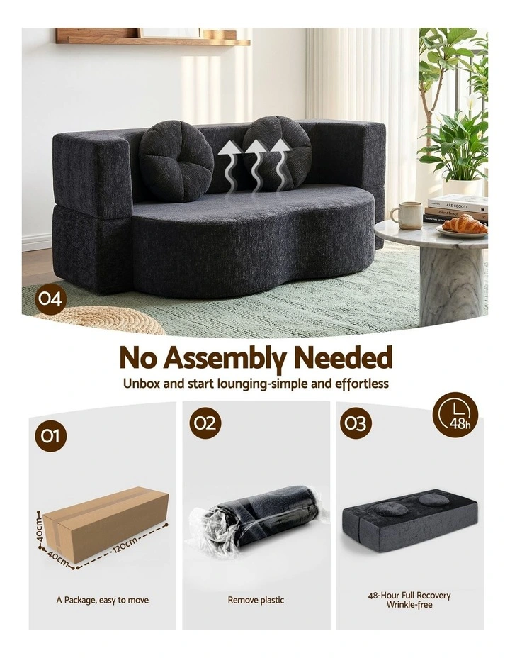 Artiss 2-in-1 Convertible Sofa Bed Folding High Density Sponge 2 Pillows Grey image 5