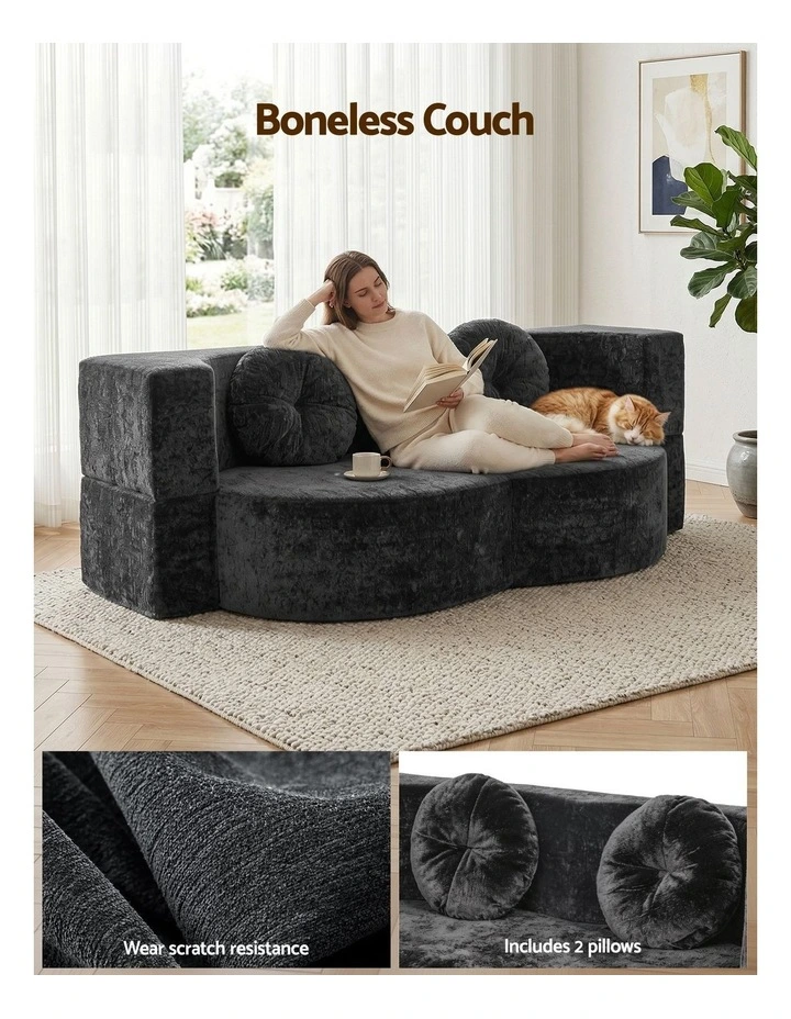 Artiss 2-in-1 Convertible Sofa Bed Folding High Density Sponge 2 Pillows Grey image 7