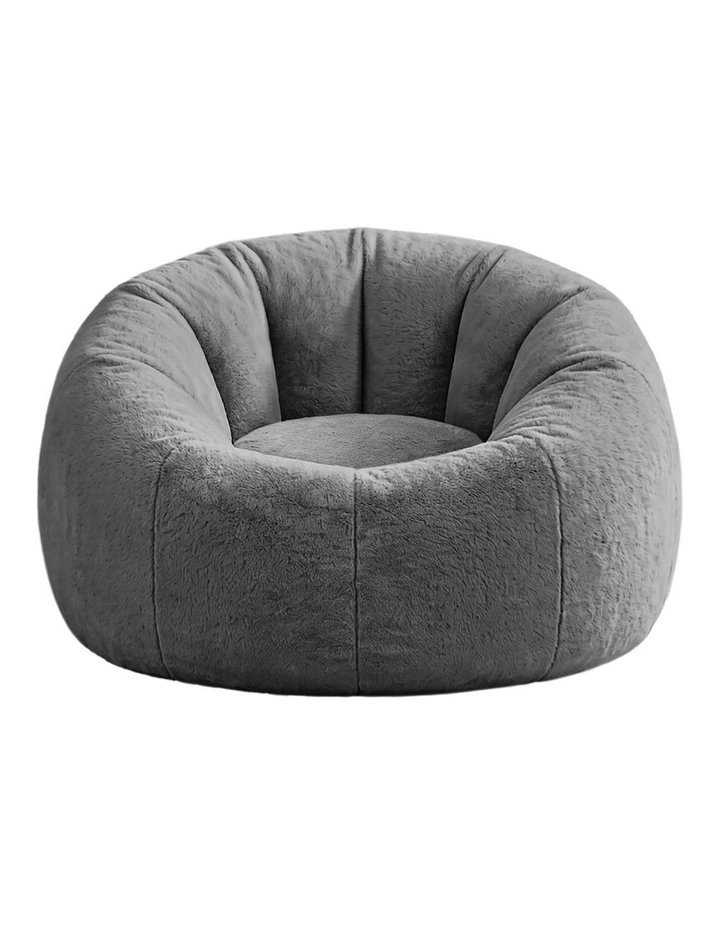 Artiss Large Round Faux Fur Bean Bag Chair Cover No Filler Washable Grey image 1