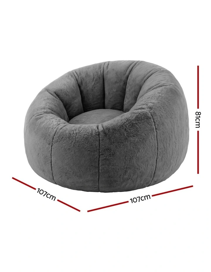 Artiss Large Round Faux Fur Bean Bag Chair Cover No Filler Washable Grey image 2